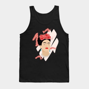 Frida Kahlo modern portrait famous mexican painter red roses headpiece decoration Tank Top